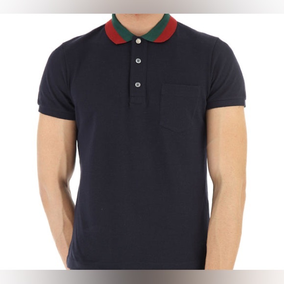 Gucci men’s navy cotton web polo shirt 100% authentic Large.